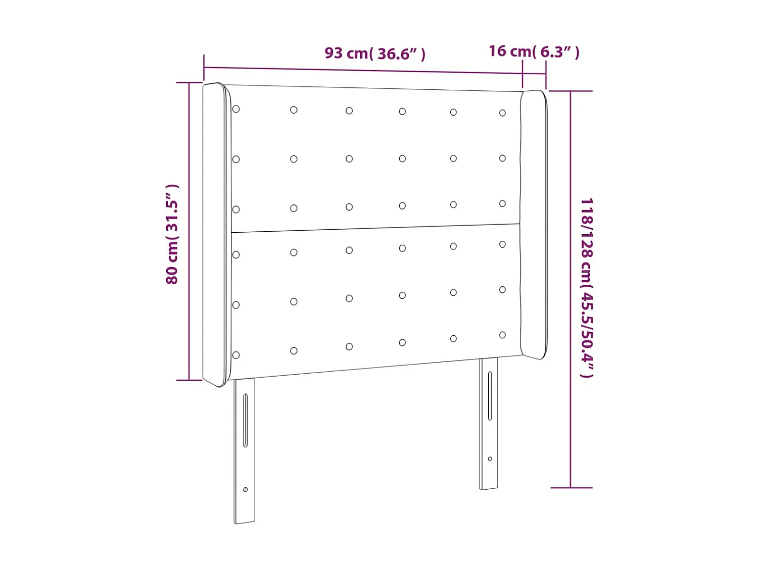 Tête de lit avec oreilles Gris foncé 93x16x118/128 cm Velours