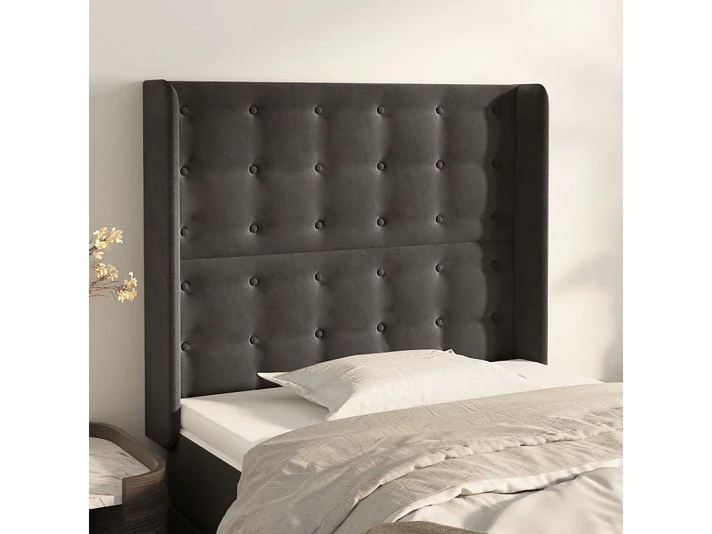 Testiera ad Orecchio Grigio Scuro 93x16x118/128 cm in Velluto