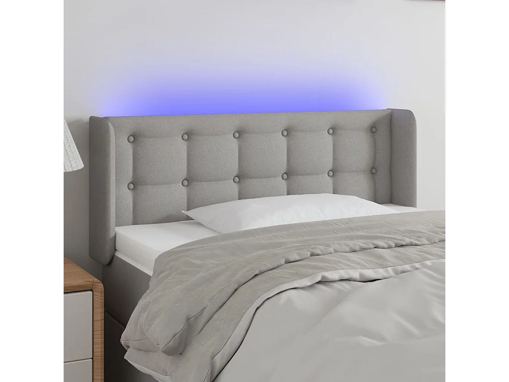 Cabeceira de cama c/ luzes LED tecido 93x16x78/88cm cinza-claro