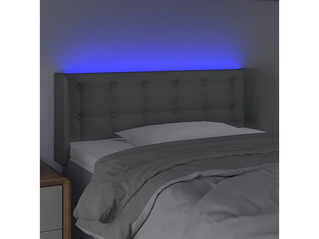 Cabeceira de cama c/ luzes LED tecido 93x16x78/88cm cinza-claro