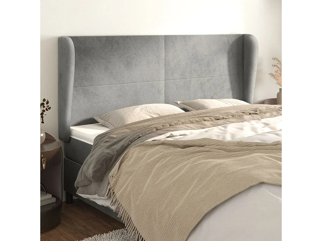 Tête de lit avec oreilles Gris clair 203x23x118/128 cm Velours