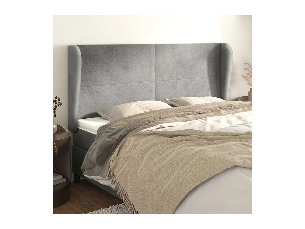 Tête de lit avec oreilles Gris clair 203x23x118/128 cm Velours
