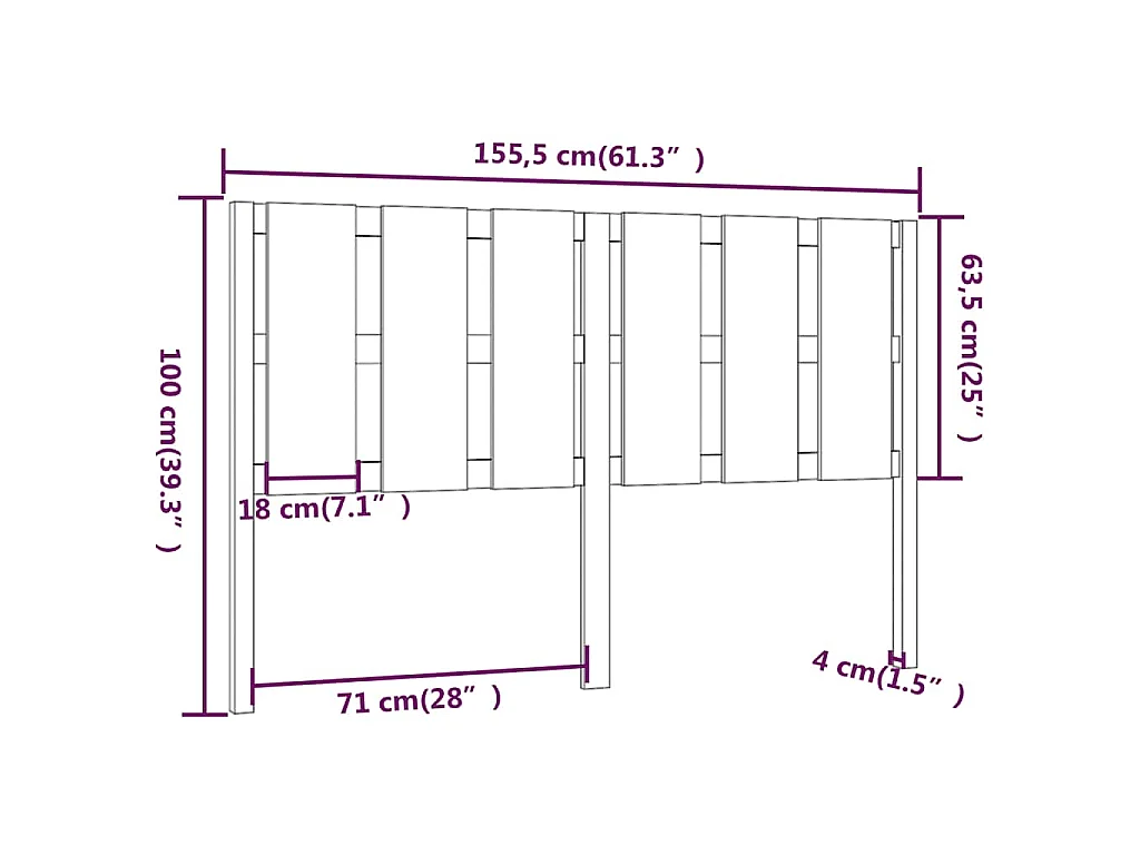 Tête de lit Marron miel 155,5x4x100 cm Bois massif de pin