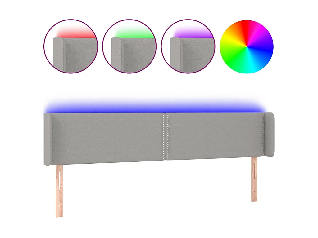 Testiera a LED Grigio Chiaro 183x16x78/88 cm in Tessuto