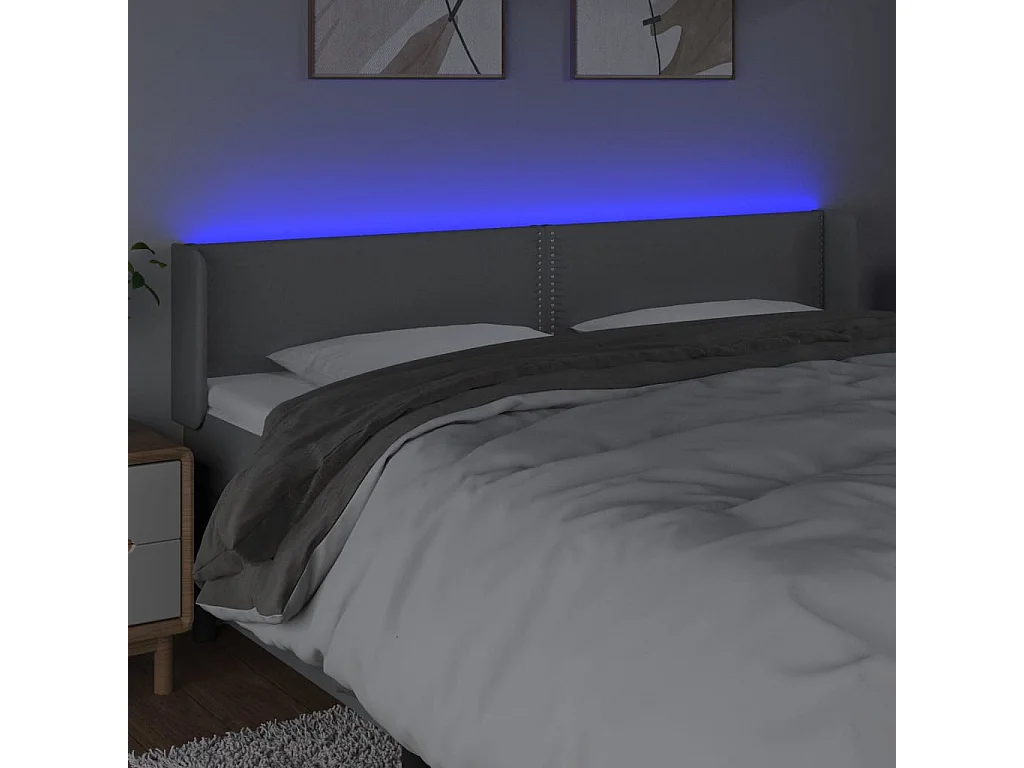 Testiera a LED Grigio Chiaro 183x16x78/88 cm in Tessuto