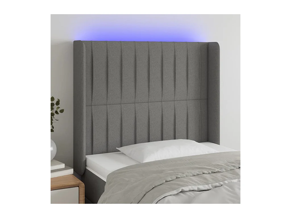 Tête de lit à LED Gris foncé 93x16x118/128 cm Tissu