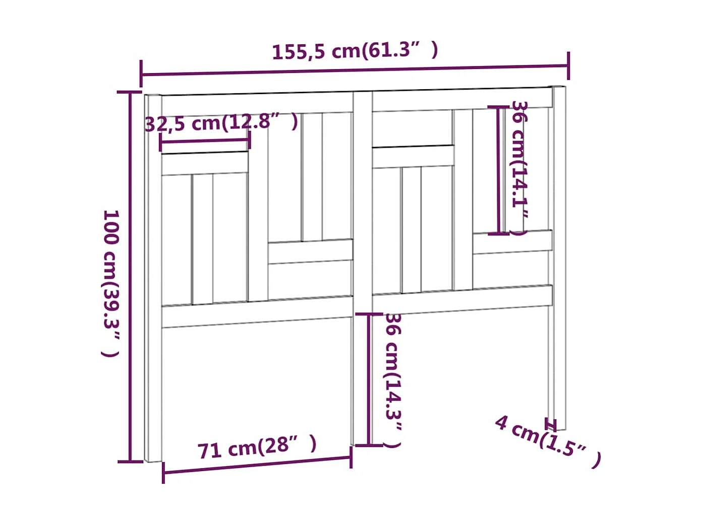 Kopfteil Weiß 155,5x4x100 cm Massivholz Kiefer