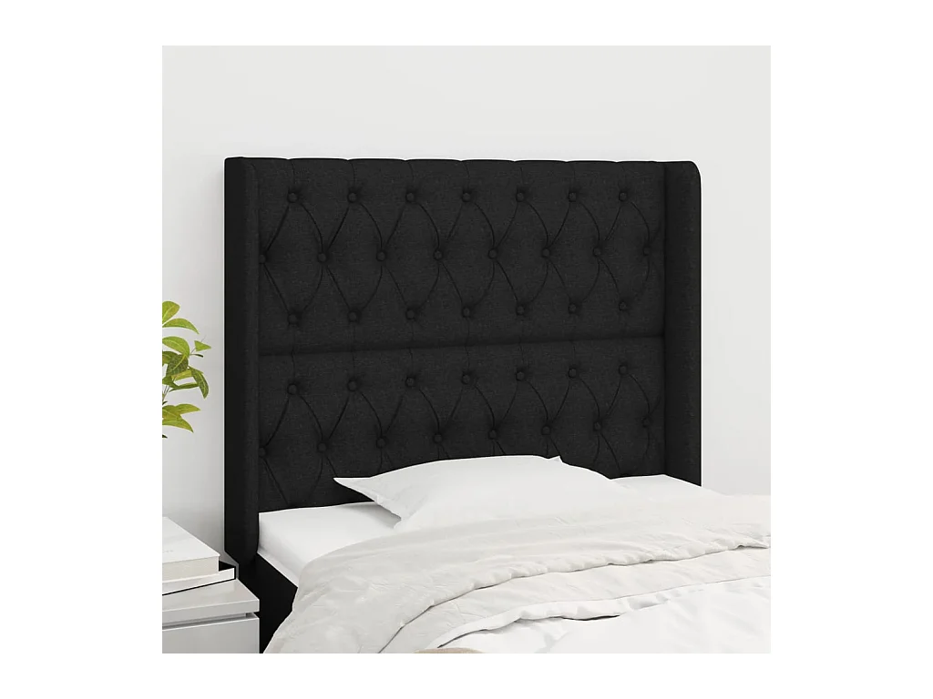 Tête de lit avec oreilles Noir 93x16x118/128 cm Tissu
