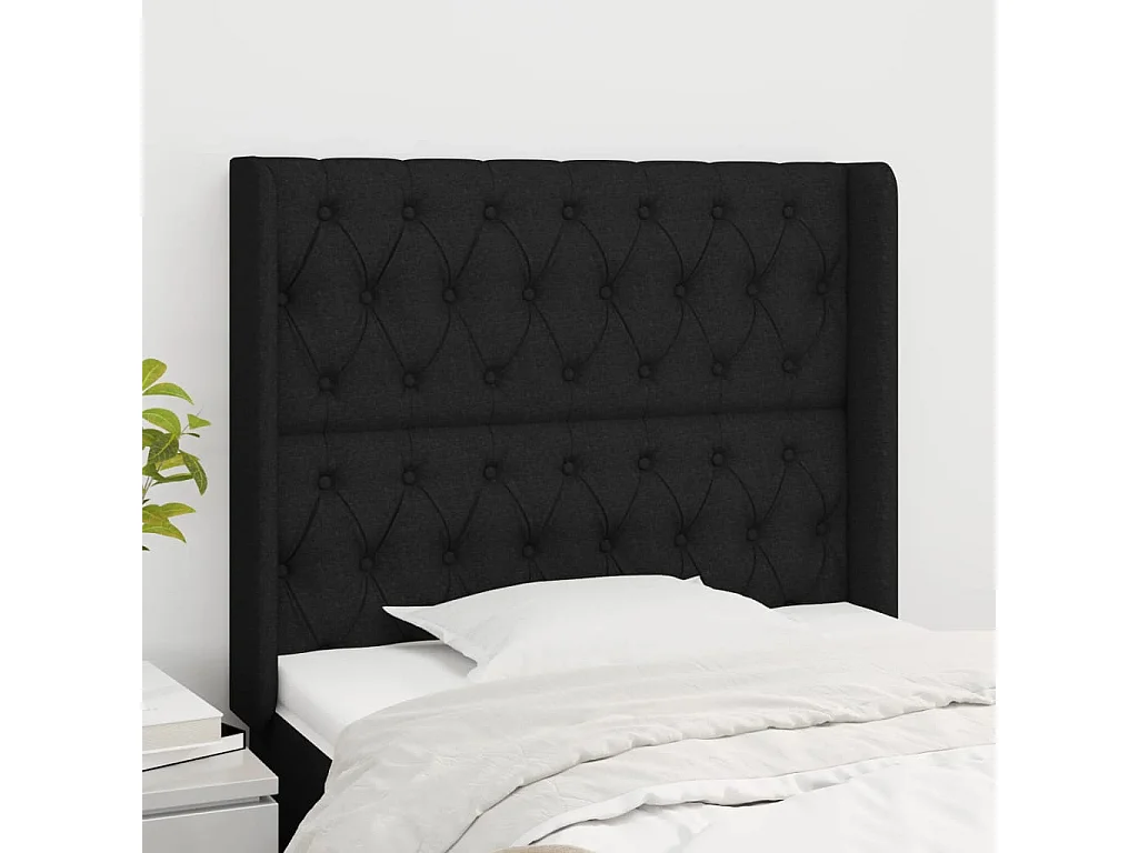 Hoofdbord met randen 93x16x118/128 cm stof zwart