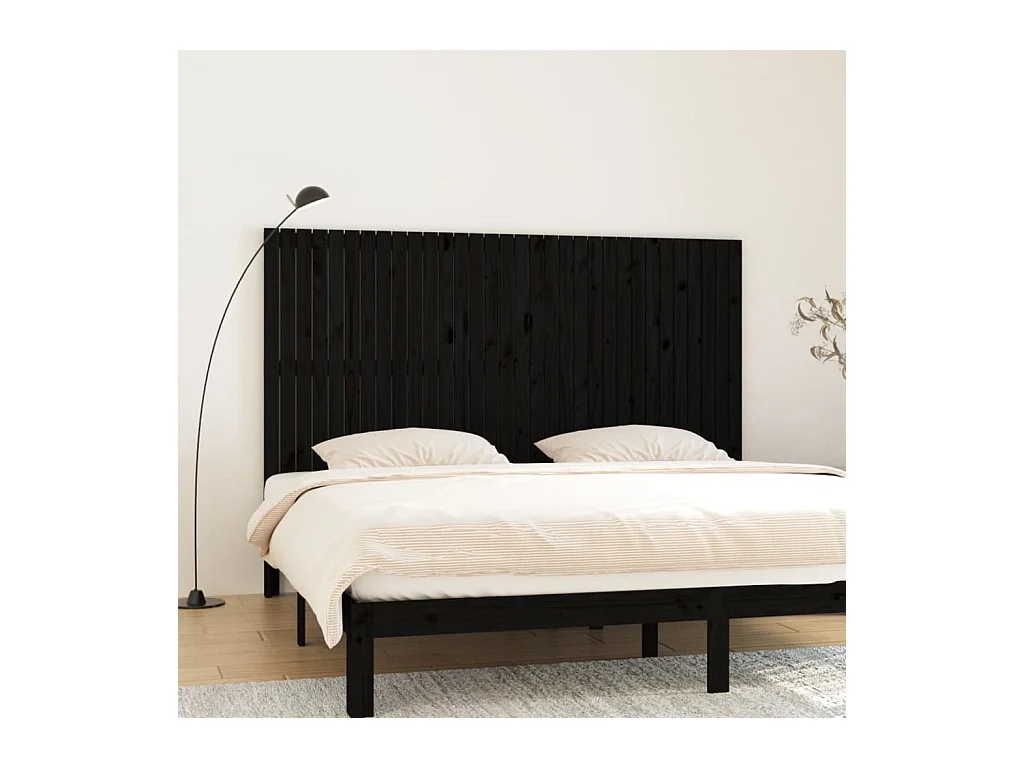 Tête de lit murale Noir 204x3x110 cm Bois massif de pin