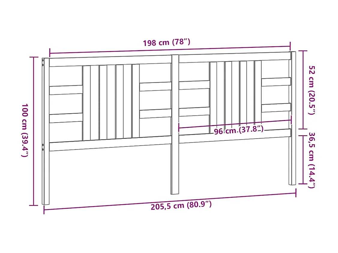 Hoofdbord 206x4x100 cm massief grenenhout wit