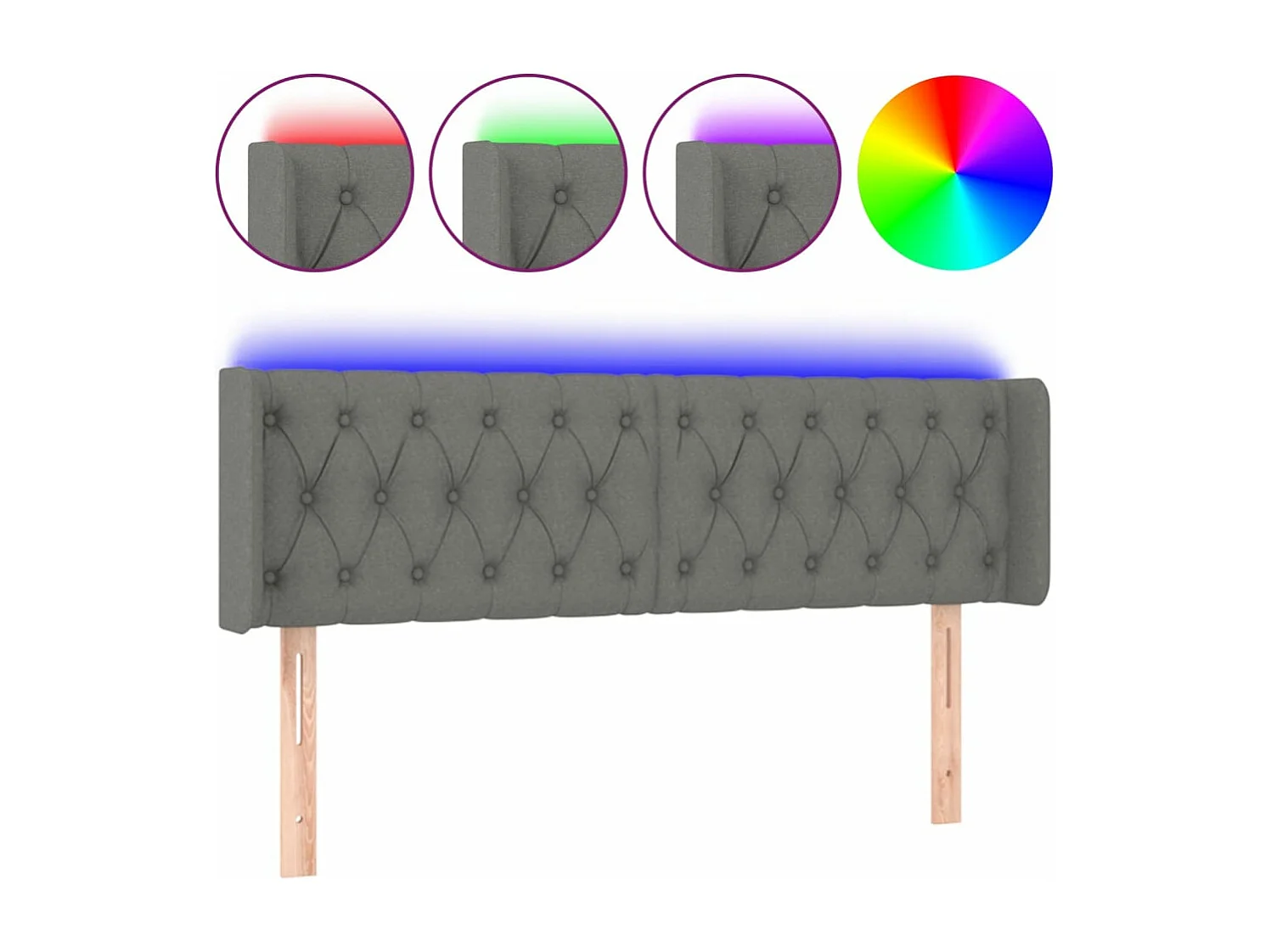 Cabeceira cama c/ luzes LED tecido 163x16x78/88cm cinza-escuro