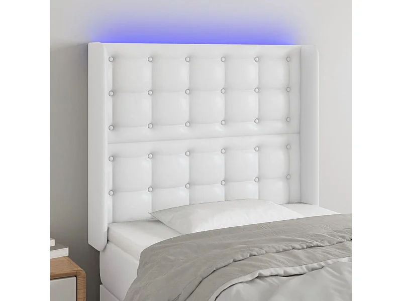 LED Kopfteil Weiß 103x16x118/128 cm Kunstleder