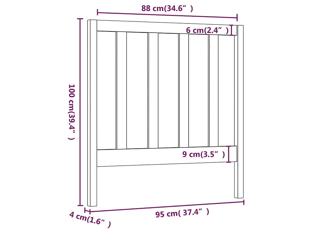 Tête de lit Gris 95x4x100 cm Bois massif de pin