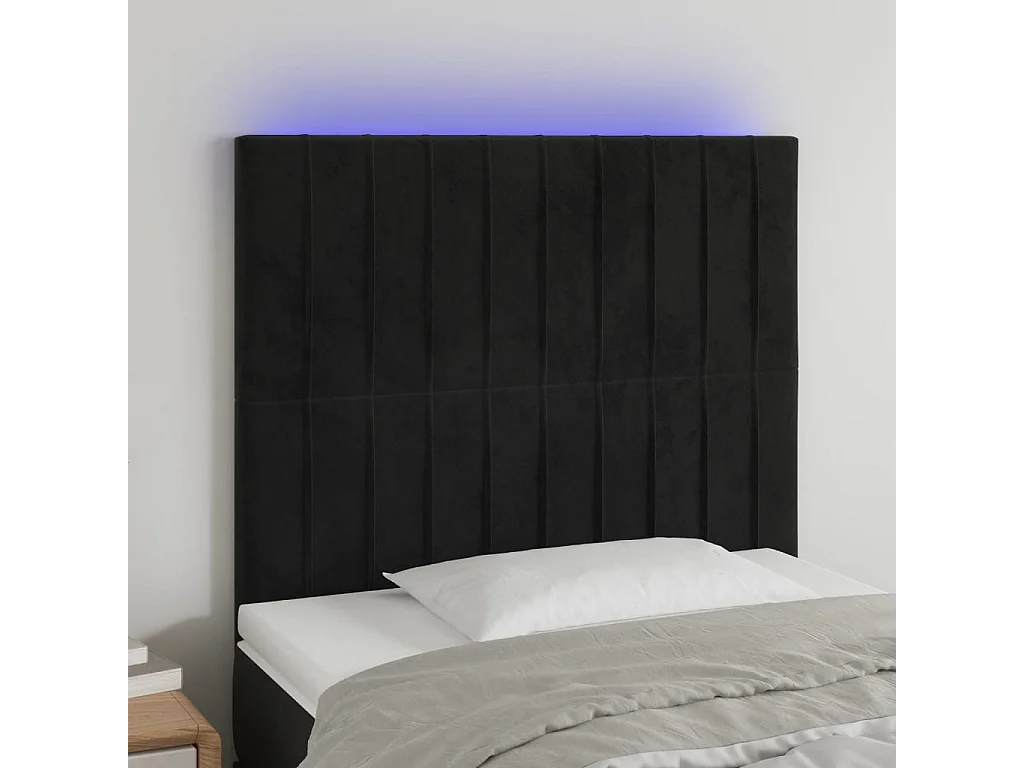 LED Kopfteil Schwarz 100x5x118/128 cm Samt