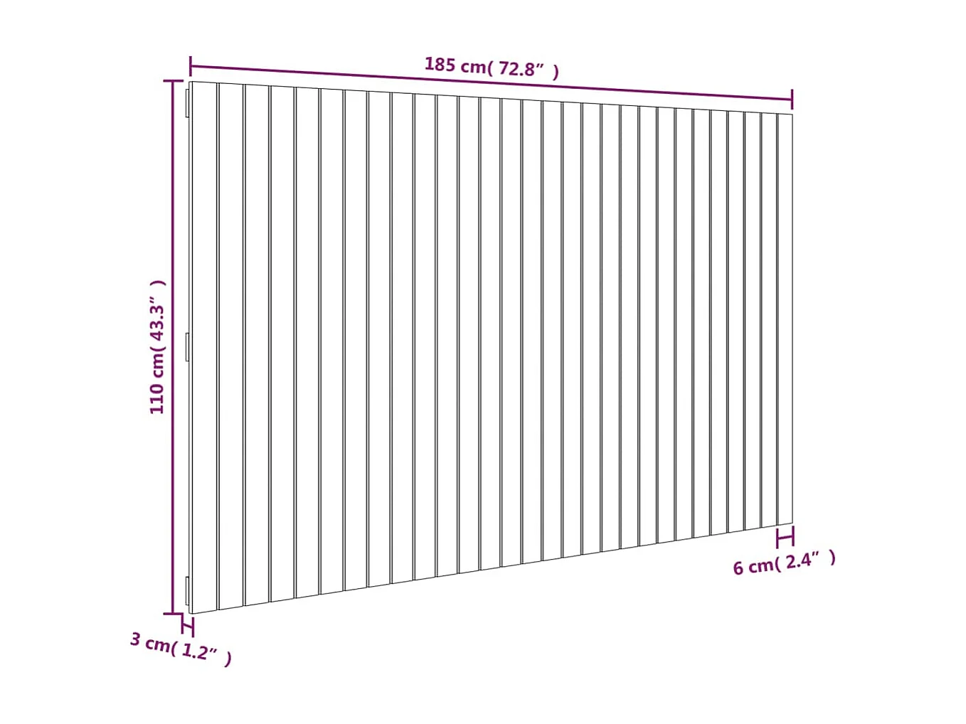 Wandhoofdbord 185x3x110 cm massief grenenhout zwart