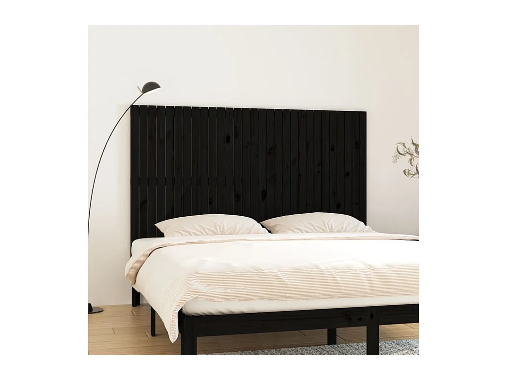 Testiera da Parete Nera 185x3x110 cm in Legno Massello di Pino