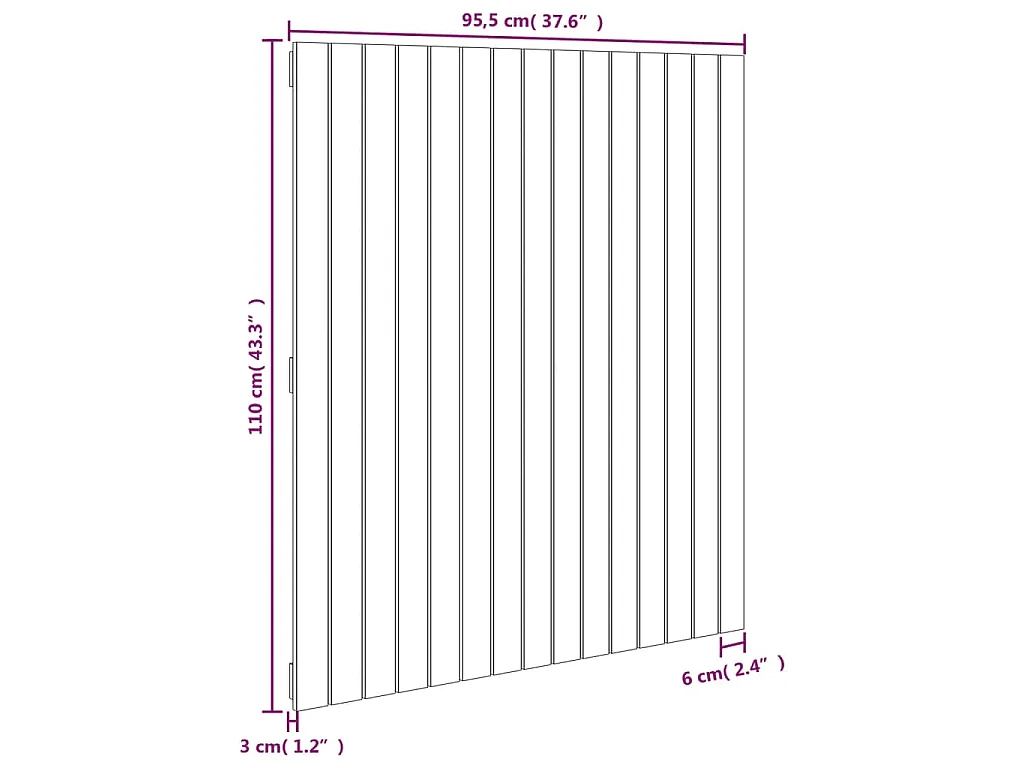 Wandhoofdbord 95,5x3x110 cm massief grenenhout