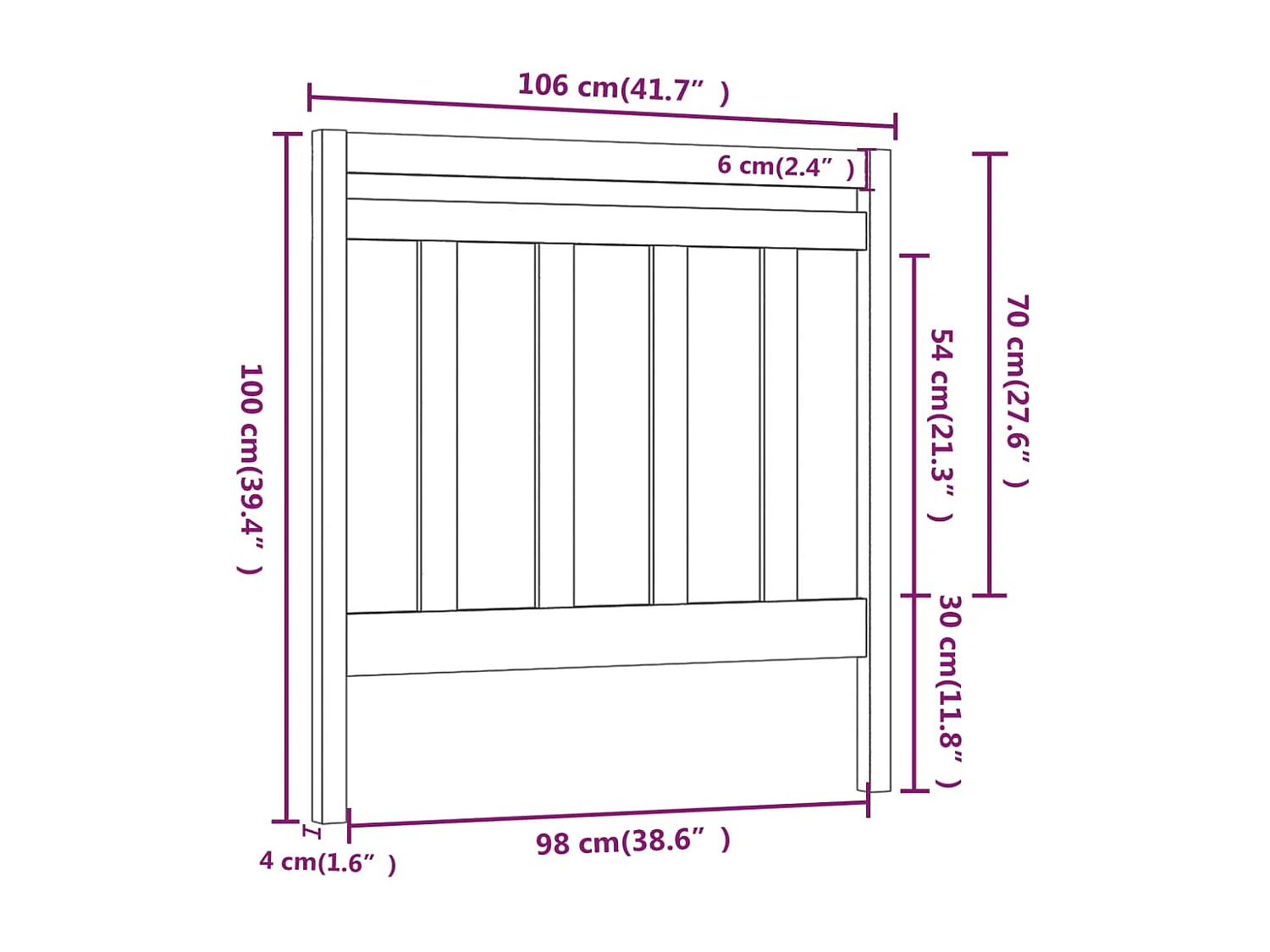 Hoofdbord 106x4x100 cm massief grenenhout wit