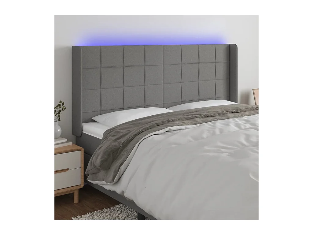 Tête de lit à LED Gris foncé 203x16x118/128 cm Tissu