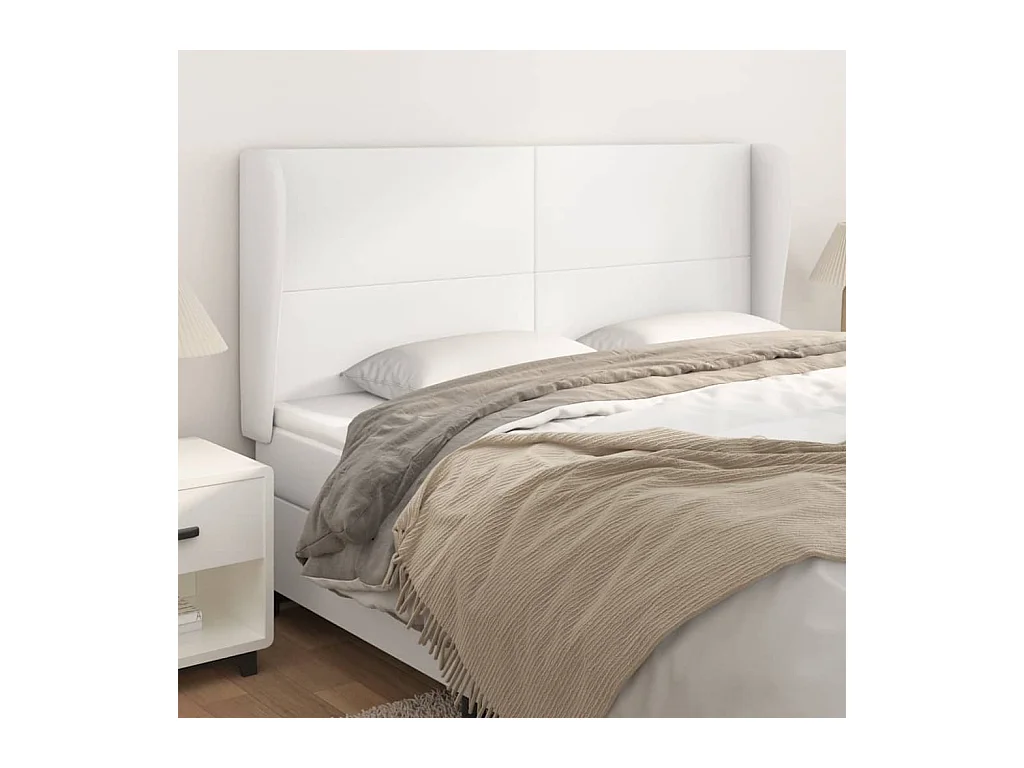 Tête de lit avec oreilles Blanc 183x23x118/128 cm Similicuir