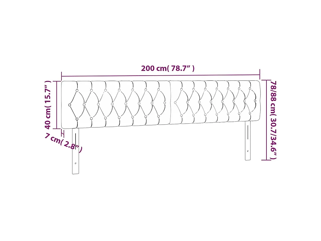 Tête de lit à LED Rose 200x7x78/88 cm Velours