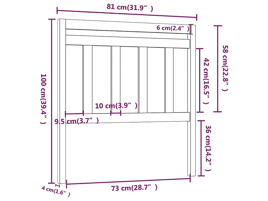 Cabecero de cama madera maciza de pino 81x4x100 cm