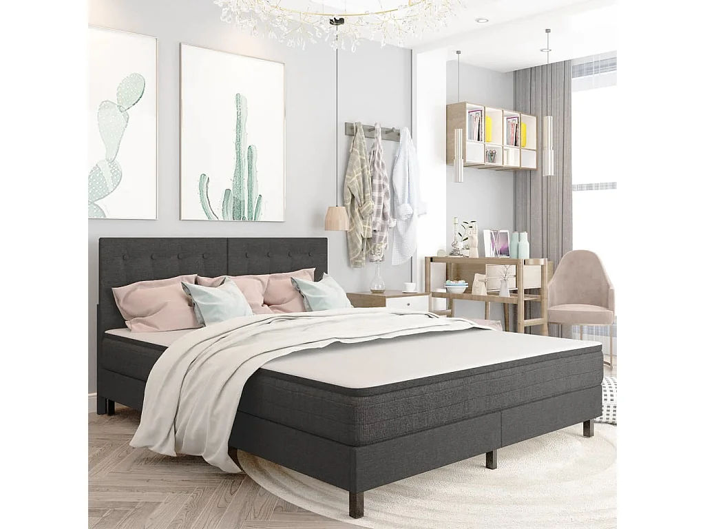 Testiera Letto Trapuntata Grigio Scuro in Tessuto 180x200 cm