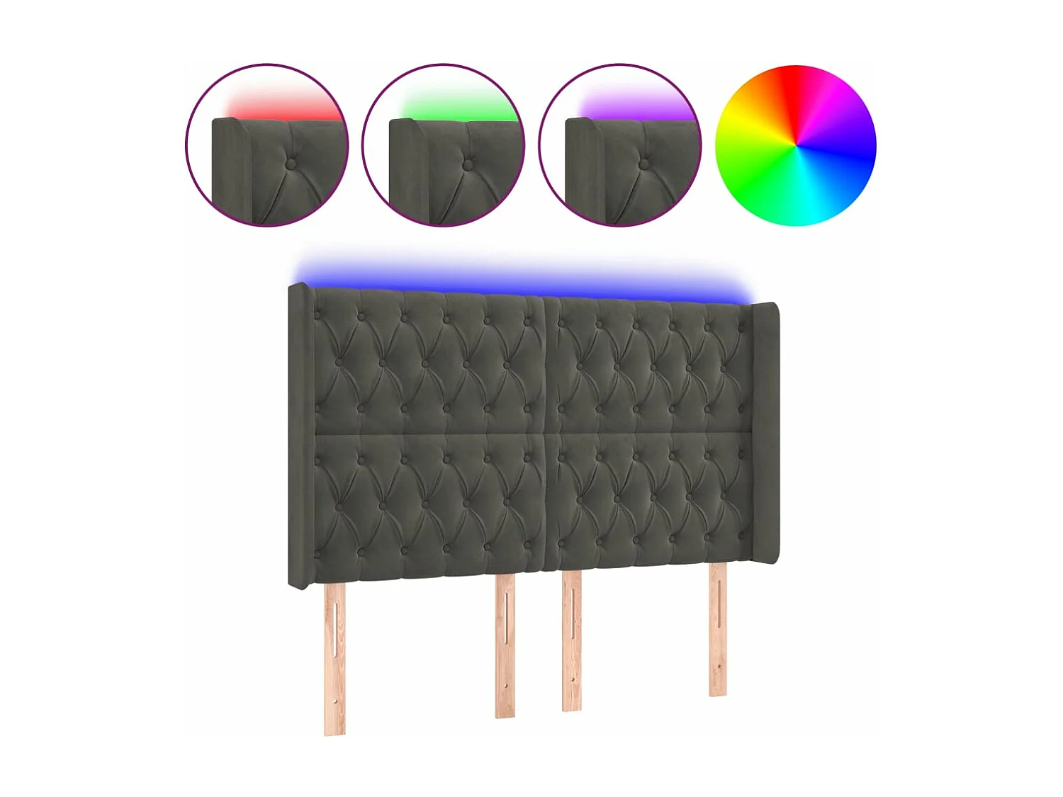 LED Kopfteil Dunkelgrau 163x16x118/128 cm Samt