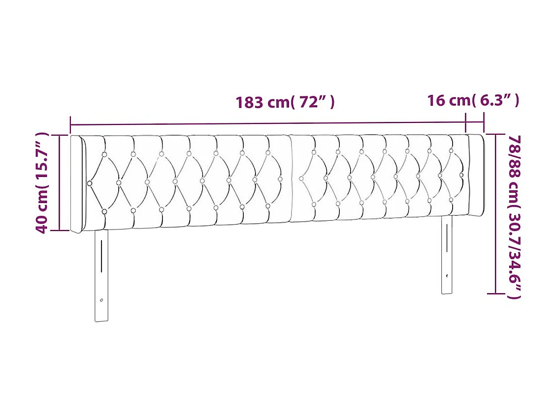 Tête de lit à LED Gris clair 183x16x78/88 cm Velours