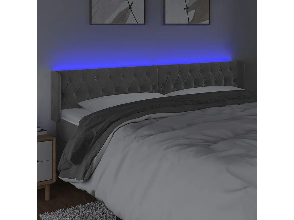 Tête de lit à LED Gris clair 183x16x78/88 cm Velours