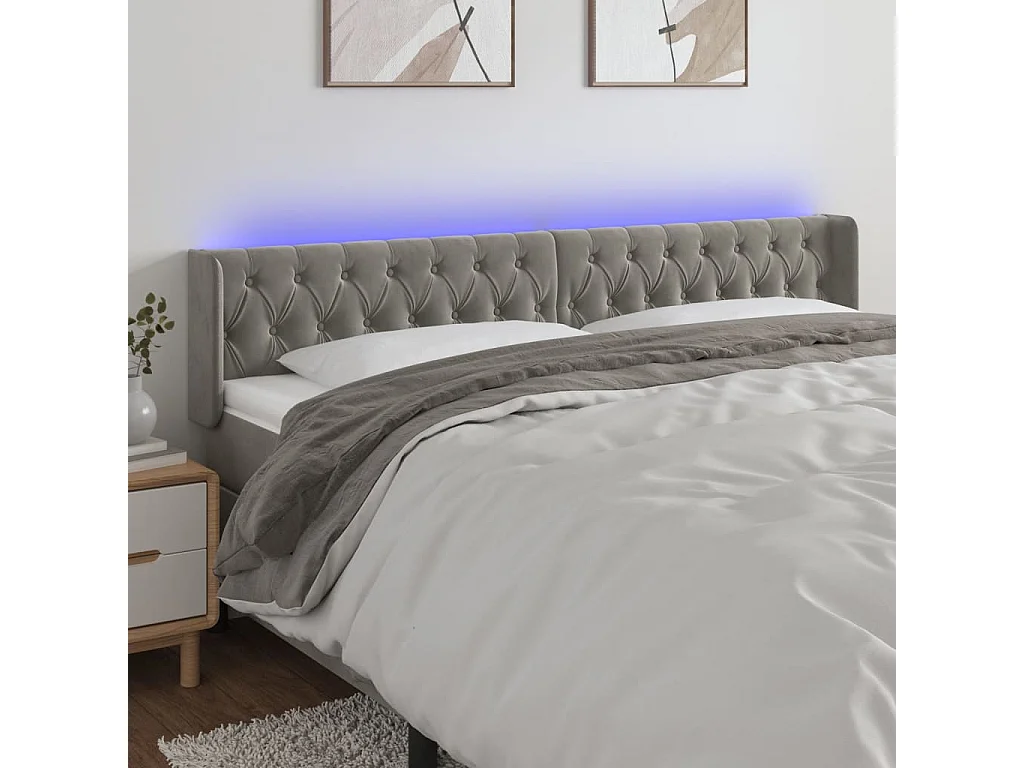 LED Kopfteil Hellgrau 183x16x78/88 cm Samt
