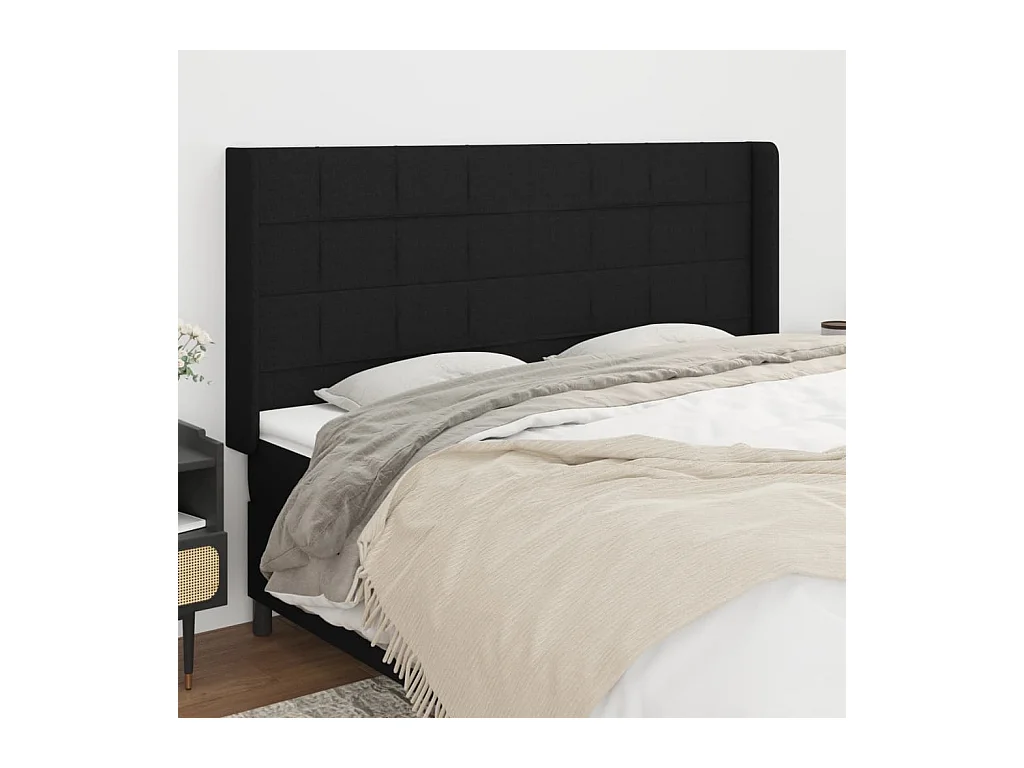 Tête de lit avec oreilles Noir 203x16x118/128 cm Tissu