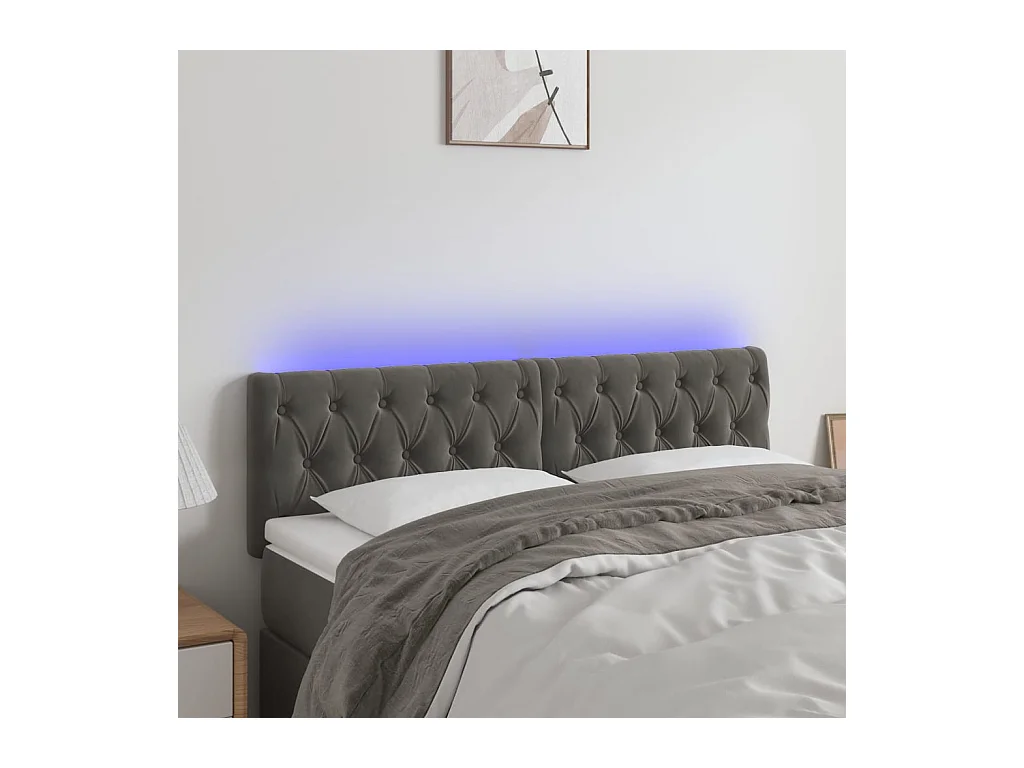 Tête de lit à LED Gris foncé 160x7x78/88 cm Velours