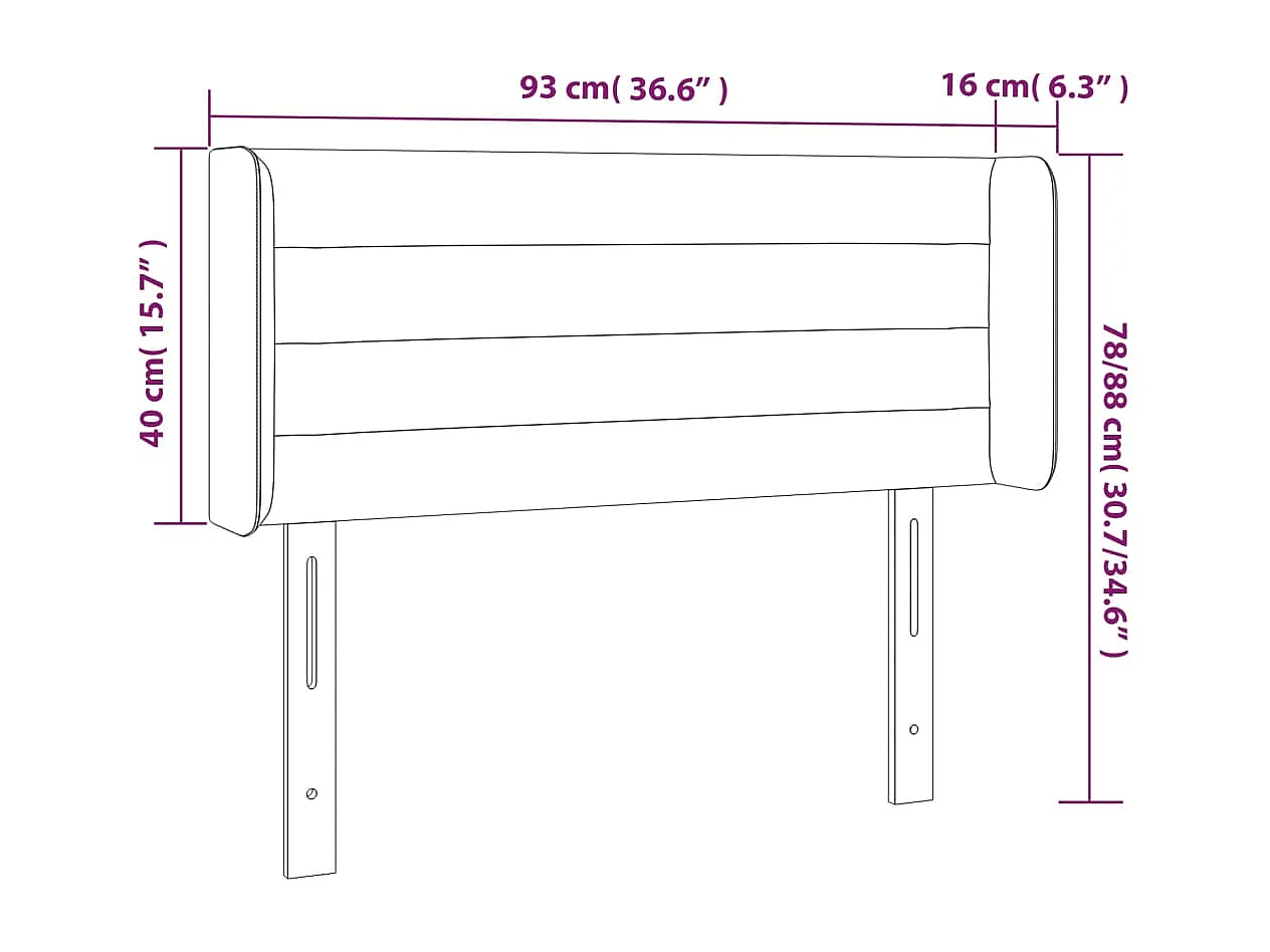 Hoofdbord met randen 93x16x78/88 cm fluweel donkergrijs