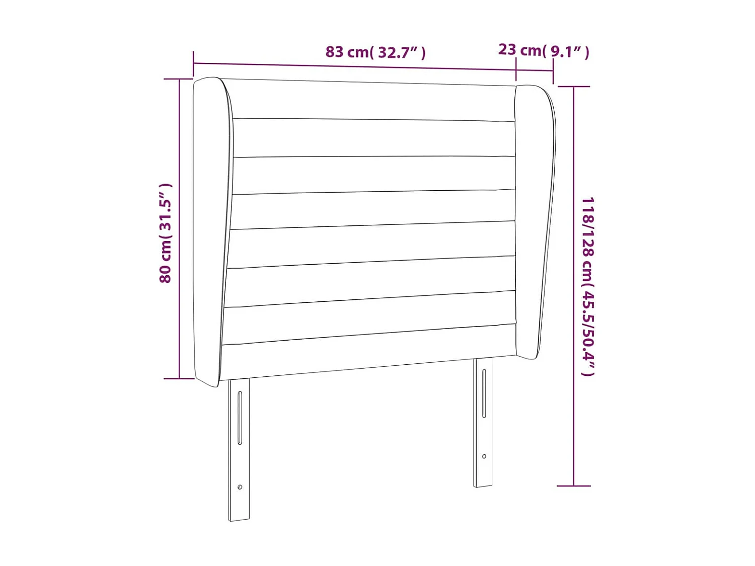 Hoofdbord met randen 83x23x118/128 cm fluweel lichtgrijs