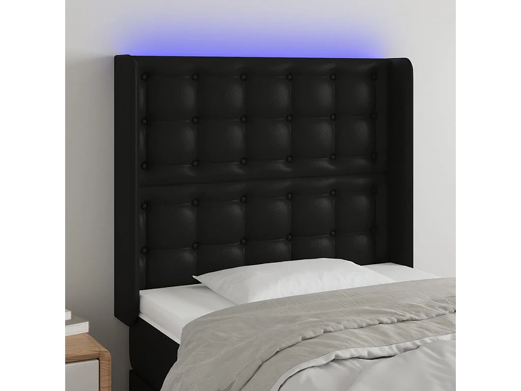 Testiera a LED Nera 83x16x118/128 cm in Similpelle