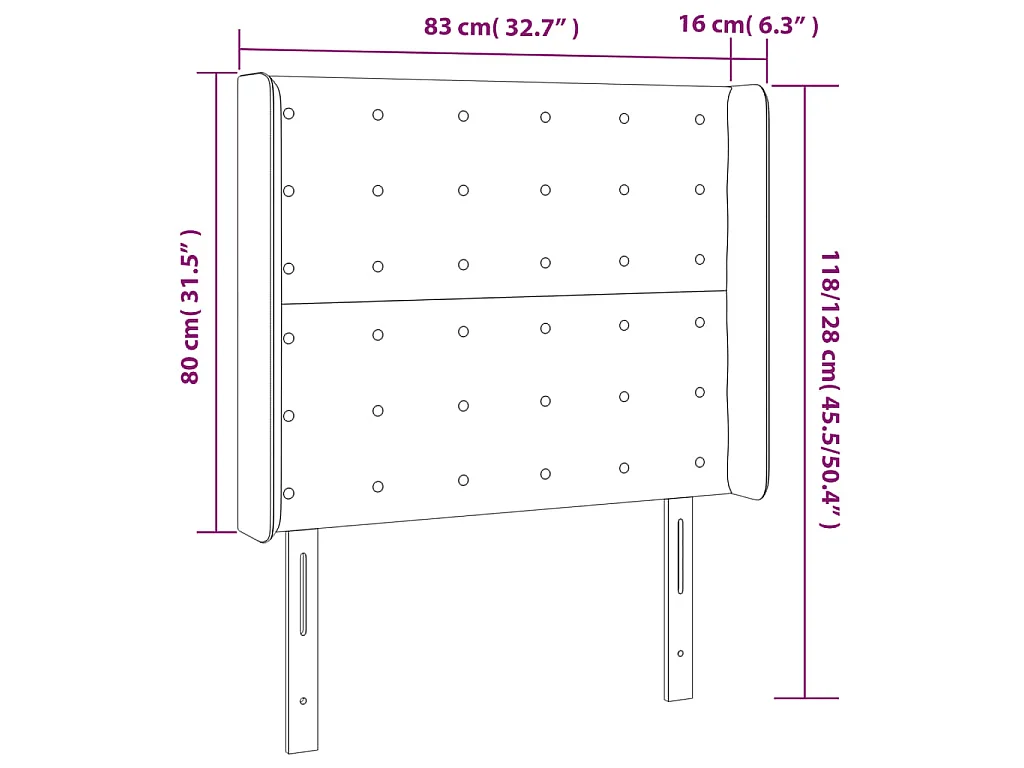 Testiera a LED Nera 83x16x118/128 cm in Similpelle