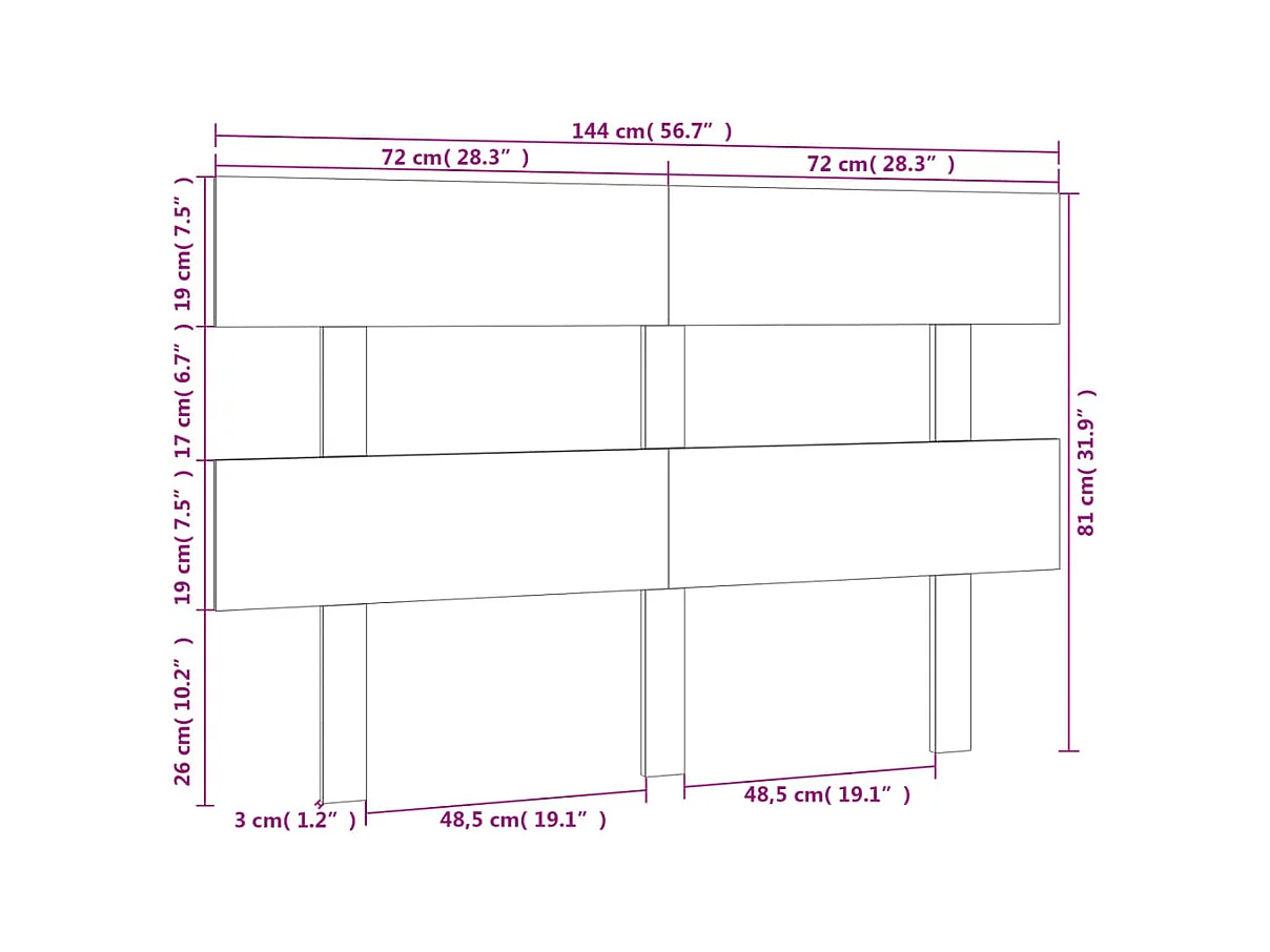 Tête de lit Noir 144x3x81 cm Bois massif de pin