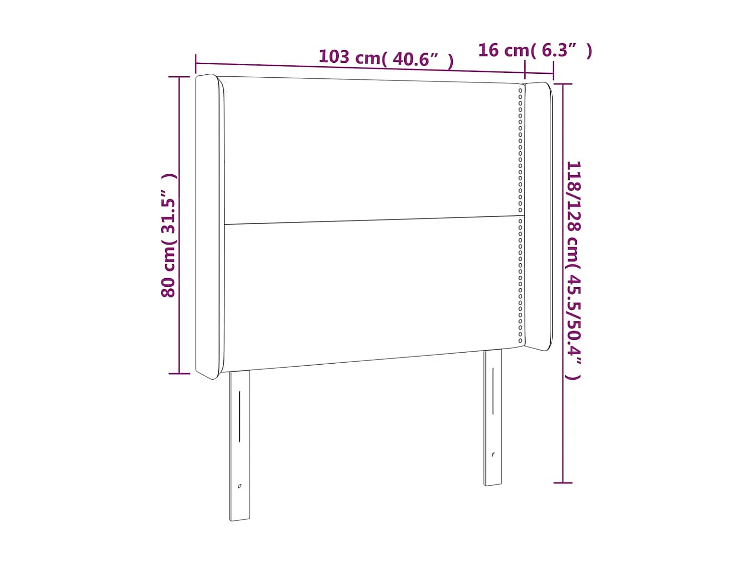 Testiera a LED Nera 103x16x118/128 cm in Tessuto