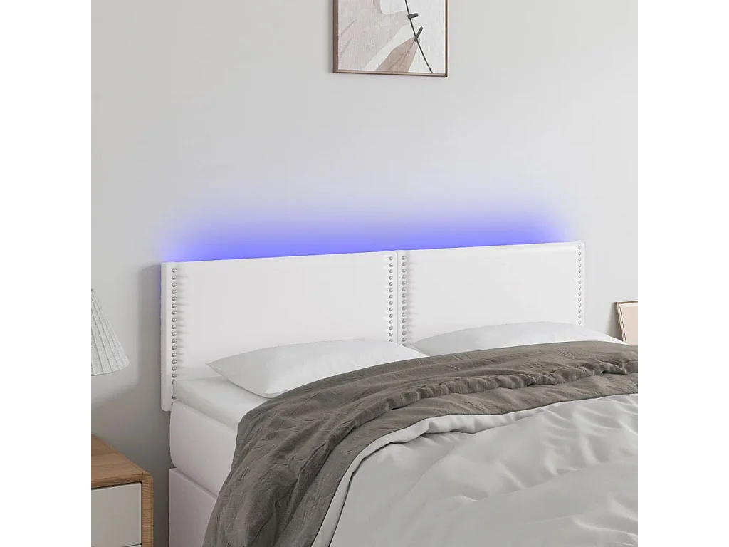 LED Kopfteil Weiß 144x5x78/88 cm Kunstleder