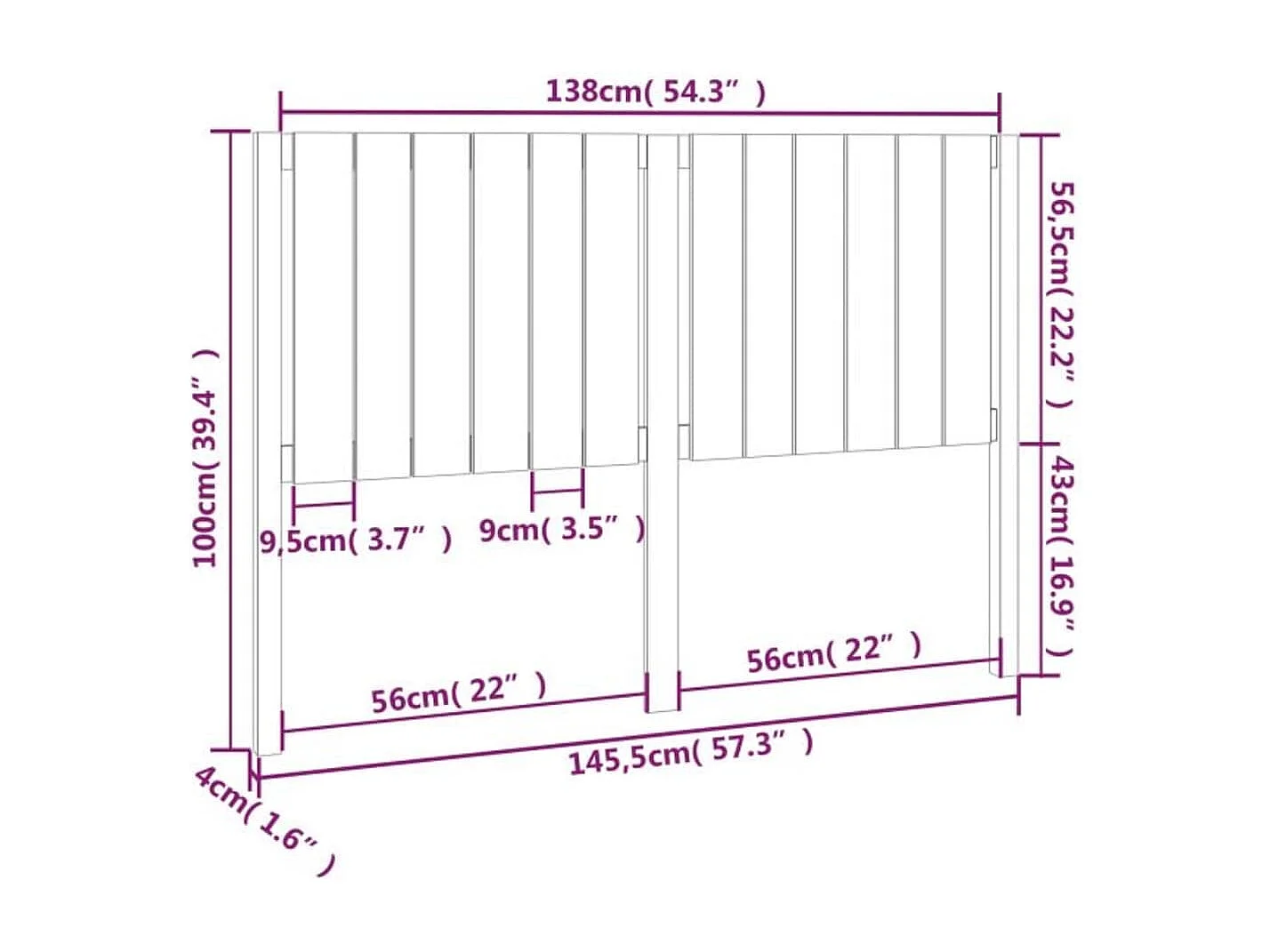 Kopfteil 145,5x4x100 cm Massivholz Kiefer