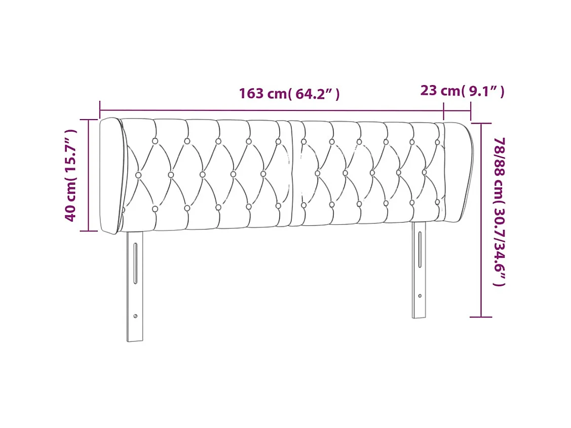 Kopfteil mit Ohren Dunkelgrau 163x23x78/88 cm Samt