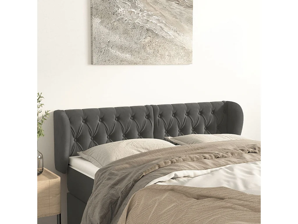 Tête de lit avec oreilles Gris foncé 163x23x78/88 cm Velours