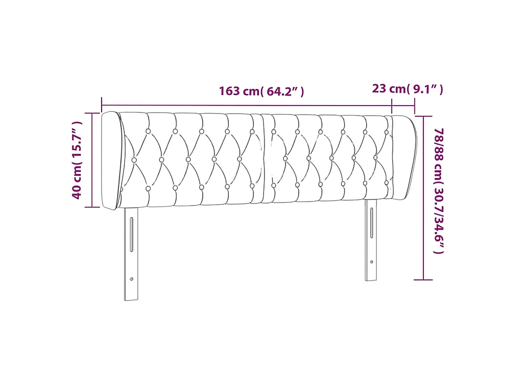 Tête de lit avec oreilles Gris foncé 163x23x78/88 cm Velours