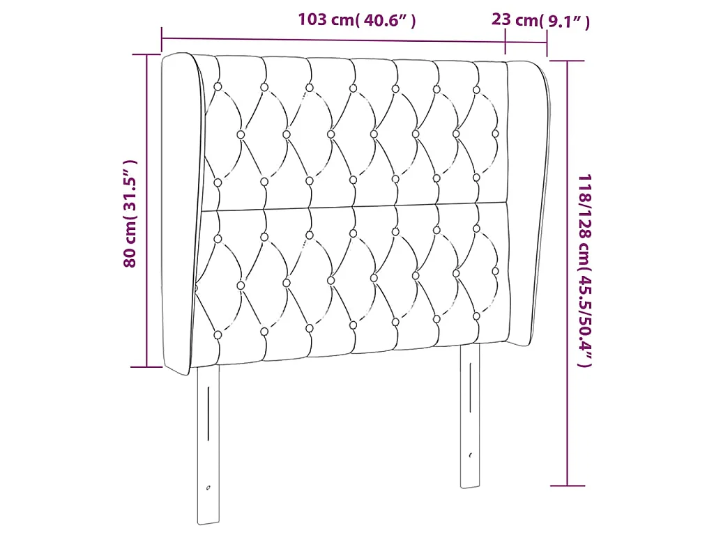 Tête de lit avec oreilles Gris clair 103x23x118/128 cm Velours