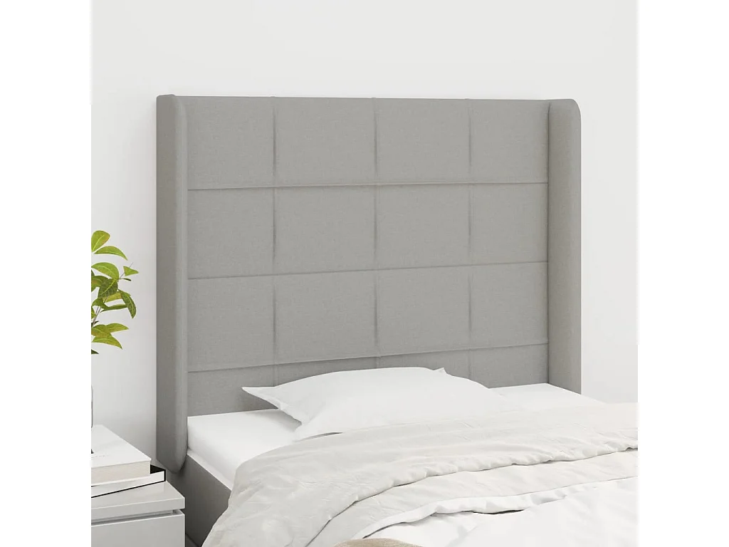 Kopfteil mit Ohren Hellgrau 93x16x118/128 cm Stoff