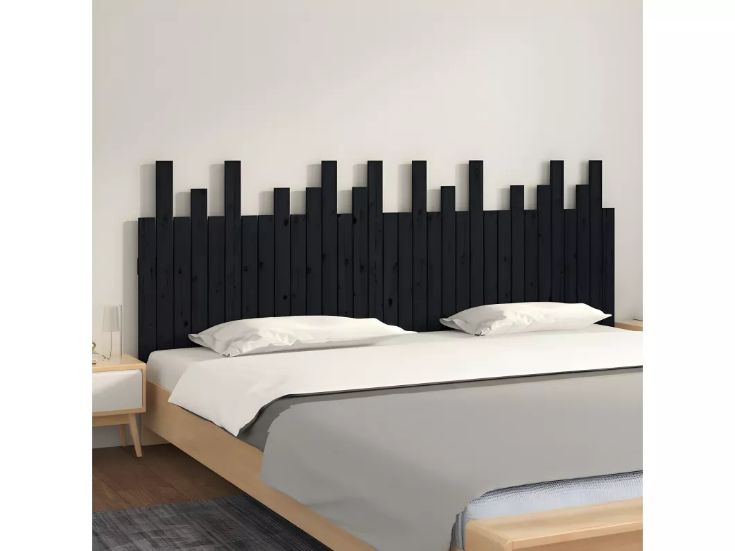 Kauf Unique Wand-Kopfteil Schwarz 204x3x80 cm Massivholz Kiefer