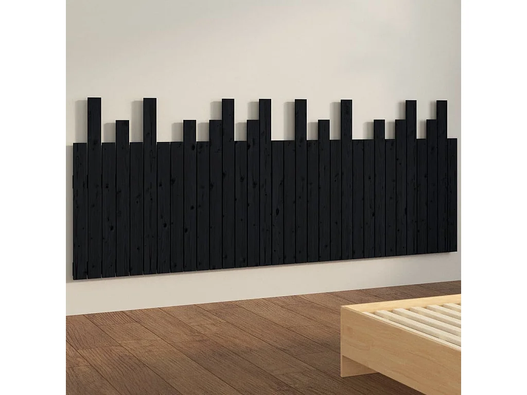 Cabeceira de parede 204x3x80 cm madeira de pinho maciça preto