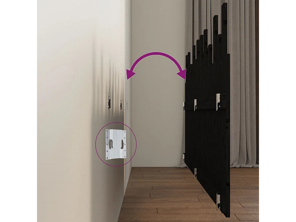 Cabeceira de parede 204x3x80 cm madeira de pinho maciça preto